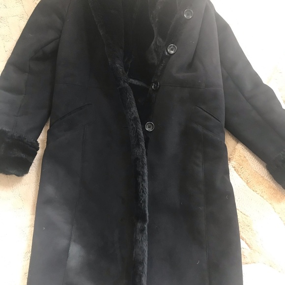 Ann Taylor black coat faux fur, suede feel Medium size - Picture 6 of 12